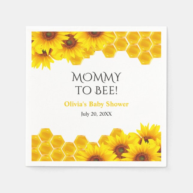 Guardanapo De Papel Chá de Bebê Mamãe Abelha Favo de Mel Amarelo  (Frente)