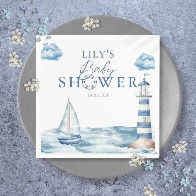 Guardanapo De Papel Chá de Bebê Marítimo Fofo (Cute Nautical Ocean Baby Shower Napkins)