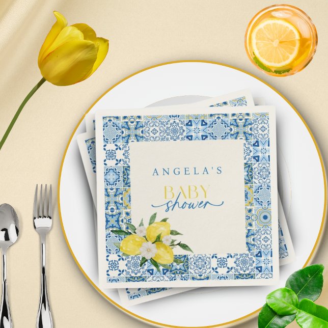 Guardanapo De Papel Chá de Bebê Mediterrâneo de Limão Elegante (Criador carregado)