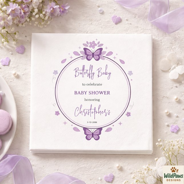 Guardanapo De Papel Chá de Bebê Menina Borboleta Roxa (Purple Butterfly Baby Girl Baby Shower Napkins
)