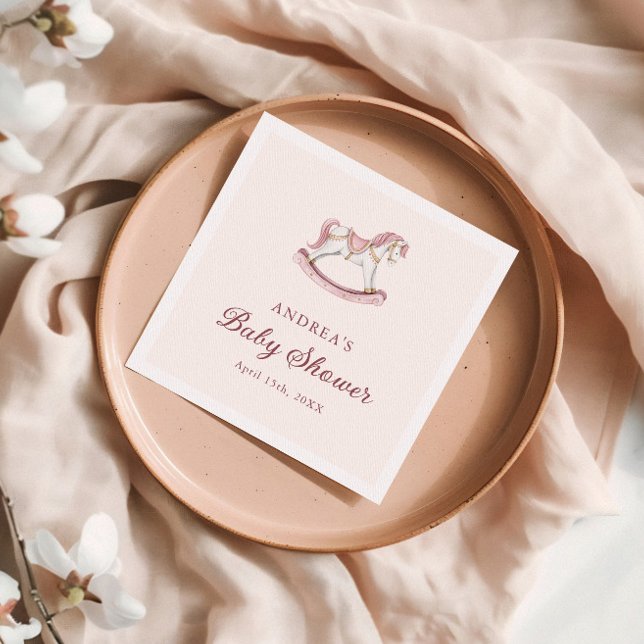 Guardanapo De Papel Chá de Bebê Menina Carrossel Rosa Pastel (Criador carregado)