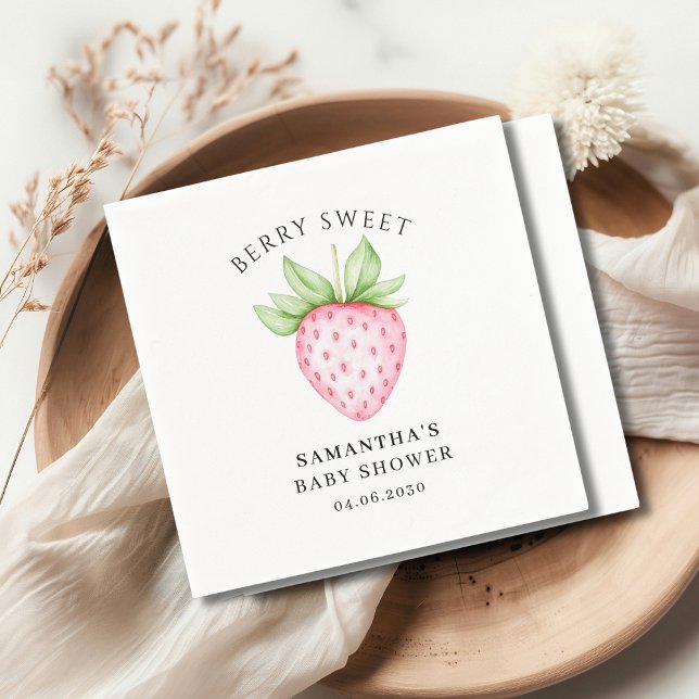 Guardanapo De Papel Chá de Bebê Menina Morango Aquarela Doce Fruta (Criador carregado)