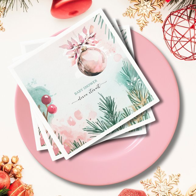 Guardanapo De Papel Chá de Bebê Menina Natal Inverno Script (Criador carregado)