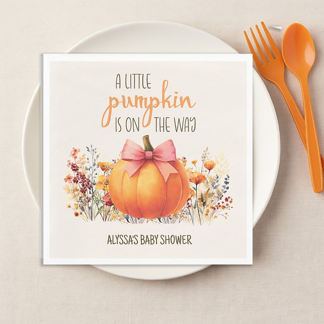 Guardanapo De Papel Chá de Bebê Menina Rosa Pequena Abóbora (Little Pumpkin baby girl shower paper napkins)