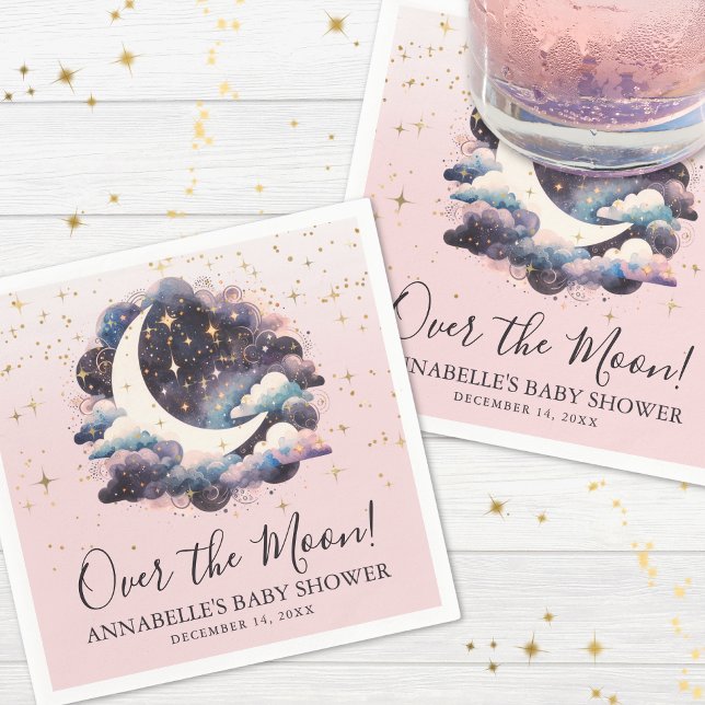 Guardanapo De Papel Chá de Bebê Menina Sobre a Lua (Girl Over The Moon Baby Shower Napkins)