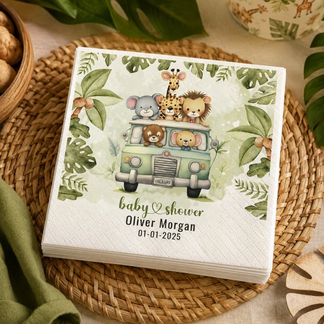Guardanapo De Papel Chá de Bebê Menino Animais Safari Selva Tropical (Tropical Jungle Safari Animals Boy Baby Shower Napkins)