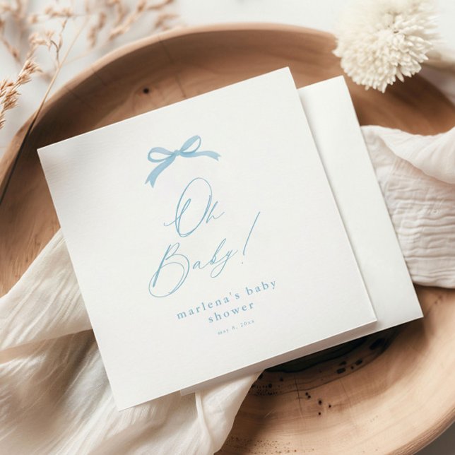 Guardanapo De Papel Chá de Bebê Menino Arco Azul Elegante (Simple blue bow boys baby shower napkins.)