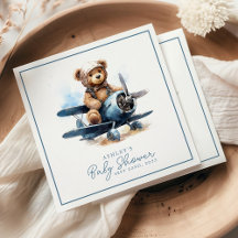 Chá de Bebê Menino Avião de Urso de Pelúcia Aquare