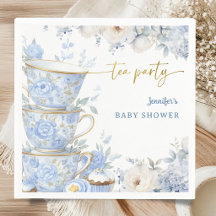 Chá de Bebê Menino Azul e Floral Dourado