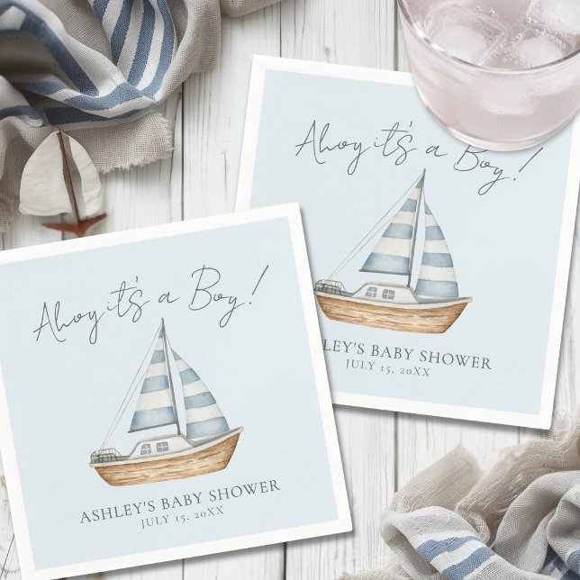 Guardanapo De Papel Chá de Bebê Menino Azul Náutico (Nautical Blue Boy Baby Shower Napkins)