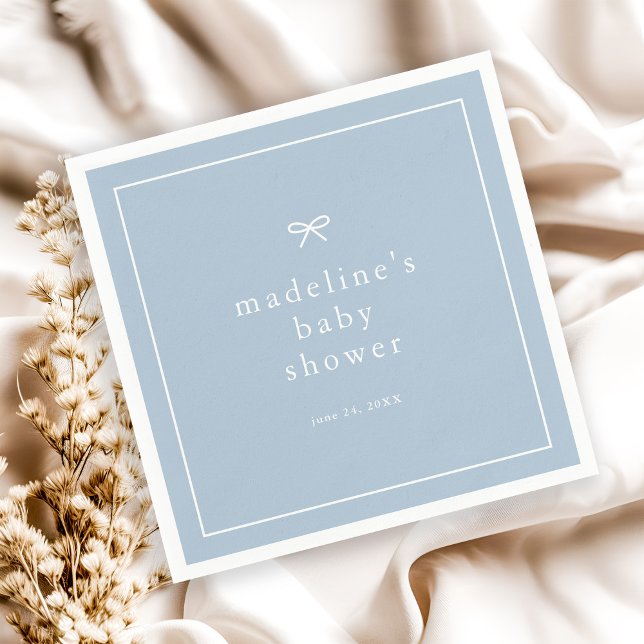 Guardanapo De Papel Chá de Bebê Menino Azul Simples Elegante (Simple bow dusty blue boys baby shower napkins.)