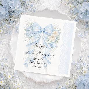 Guardanapo De Papel Chá de Bebê Menino Bebê em Flor com Laço Azul