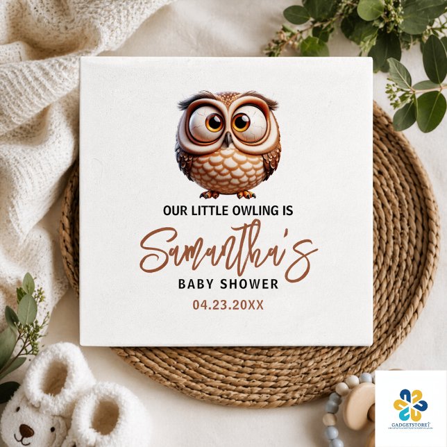 Guardanapo De Papel Chá de Bebê Menino com Coruja Fofa em Caricatura (Cute Caricature Owl Baby Boy Shower Napkins)