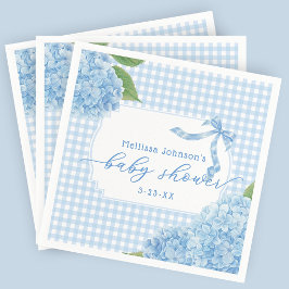 Guardanapo De Papel Chá de Bebê Menino com Hydrangea Xadrez Azul