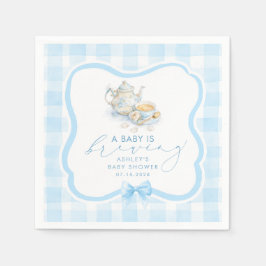 Guardanapo De Papel Chá de Bebê Menino com Xadrez Azul