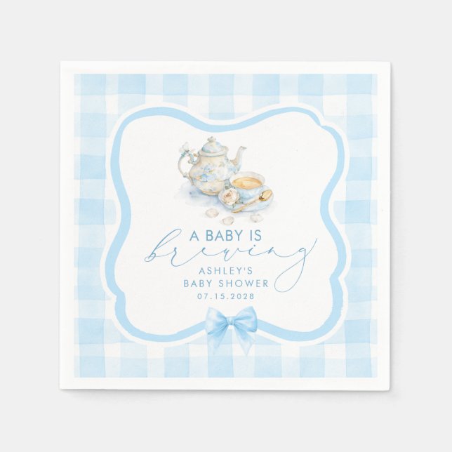Guardanapo De Papel Chá de Bebê Menino com Xadrez Azul (Frente)