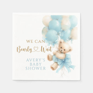 Guardanapo De Papel Chá de Bebê Menino Teddy Bear Balão Azul Laço