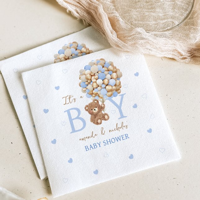 Guardanapo De Papel Chá de Bebê Menino Urso Balão Azul (Criador carregado)
