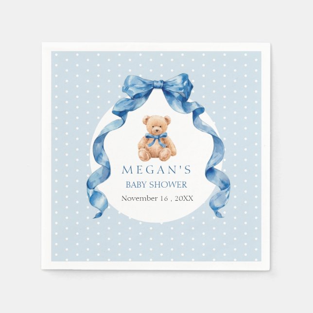 Guardanapo De Papel Chá de Bebê Menino Urso de Pelúcia Azul (Frente)