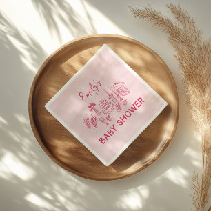 Guardanapo De Papel Chá de bebê moderno com coquete rosa desenhado à m