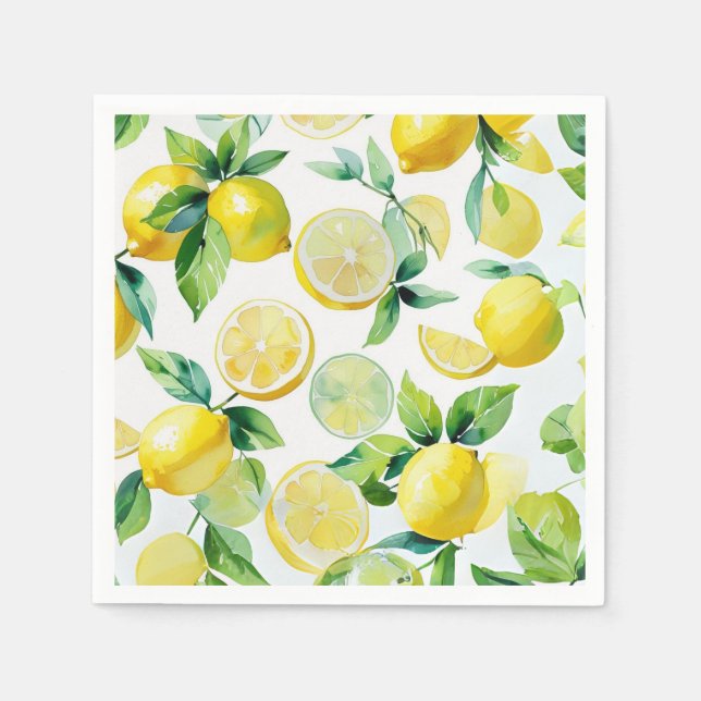 Guardanapo De Papel Chá de Bebê moderno em azul limão floral script (Frente)