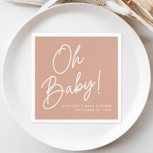 Guardanapo De Papel Chá de Bebê Moderno Oh Baby Script Blush Terracott (Criador carregado)