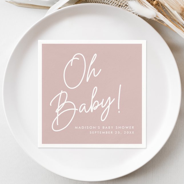 Guardanapo De Papel Chá de Bebê Moderno Oh Baby Script Rosa Empoeirado (Criador carregado)