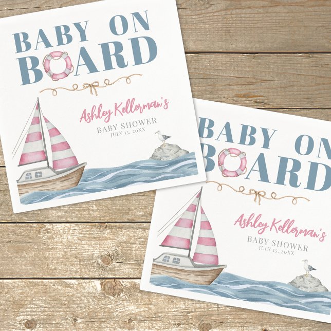 Guardanapo De Papel Chá de Bebê Náutico Rosa (Pink Nautical Baby Shower Napkins)