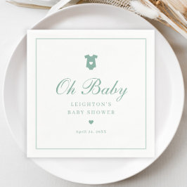 Guardanapo De Papel Chá de Bebê Neutro em Script Verde Sage Elegante