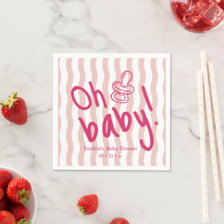Guardanapo De Papel Chá de Bebê Oh Baby Pink Ondas Listradas Bebê