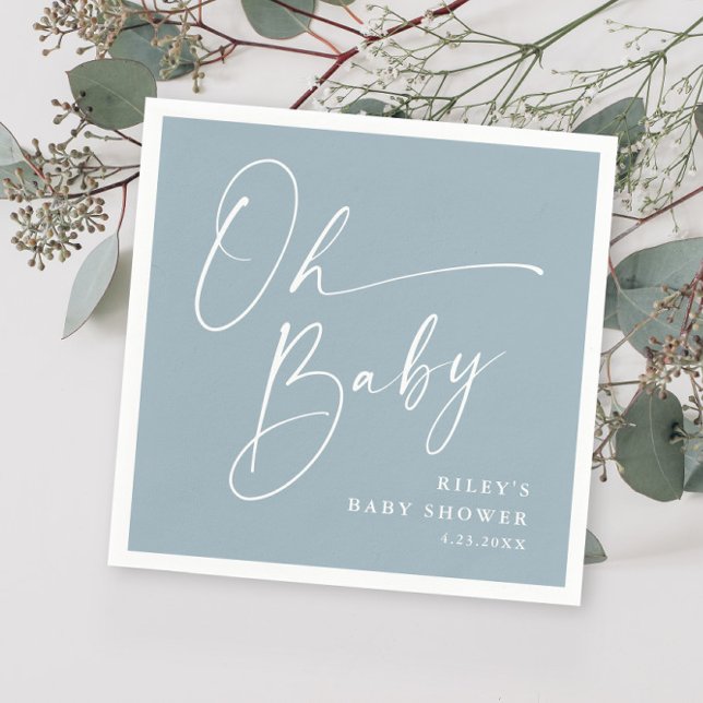 Guardanapo De Papel Chá de Bebê Oh Baby Script Moderno Azul Empoeirado (Criador carregado)