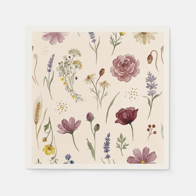 Guardanapo De Papel Chá de Bebê Padrão Botânico de Flor Silvestre Rúst (Frente)