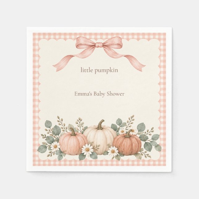 Guardanapo De Papel Chá de Bebê Pequena Abóbora Blush Gingham (Frente)