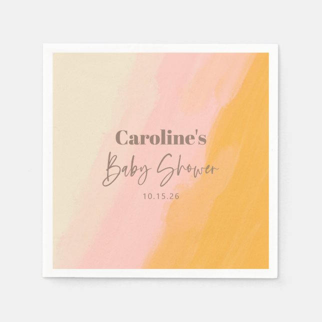 Guardanapo De Papel Chá de Bebê Personalizado Boho Rosa Amarelo Roscas (Frente)