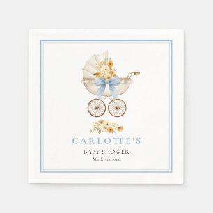 Guardanapo De Papel Chá de Bebê Personalizado Carruagem Azul Vintage