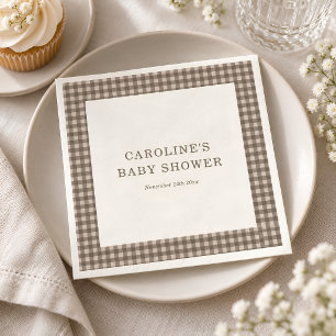 Guardanapo De Papel Chá de Bebê Personalizado Xadrez Gingham Marrom Ta