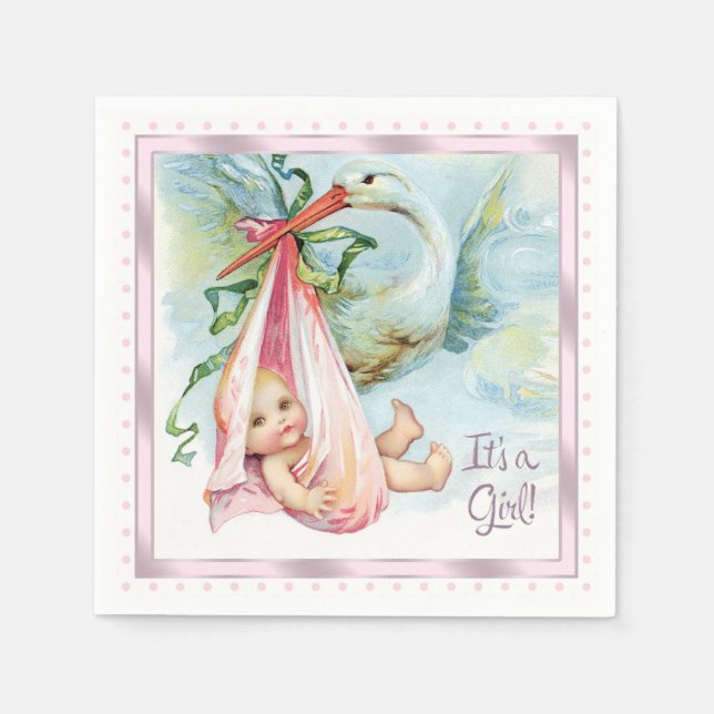 Guardanapo De Papel Chá de Bebê Pink Stork (Frente)