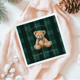 Guardanapo De Papel Chá de Bebê Polo Xadrez Urso Teddy Vintage