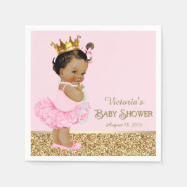 Guardanapo De Papel Chá de Bebê Princesa Bailarina Étnica Rosa Dourado
