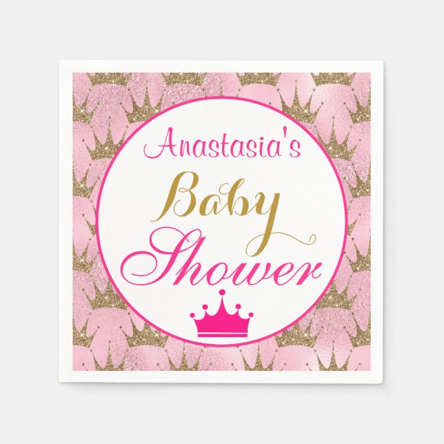 Guardanapo De Papel Chá de Bebê Princesa Menina Rosa Choque e Purpurin (Frente)