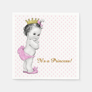 Guardanapo De Papel Chá de Bebê Princesa Rosa e Dourado