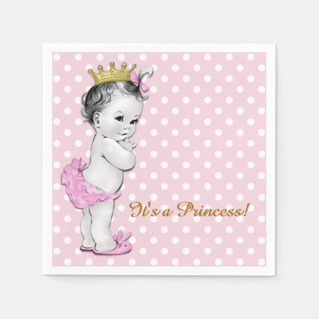 Guardanapo De Papel Chá de Bebê Princesa Rosa e Dourado (Frente)