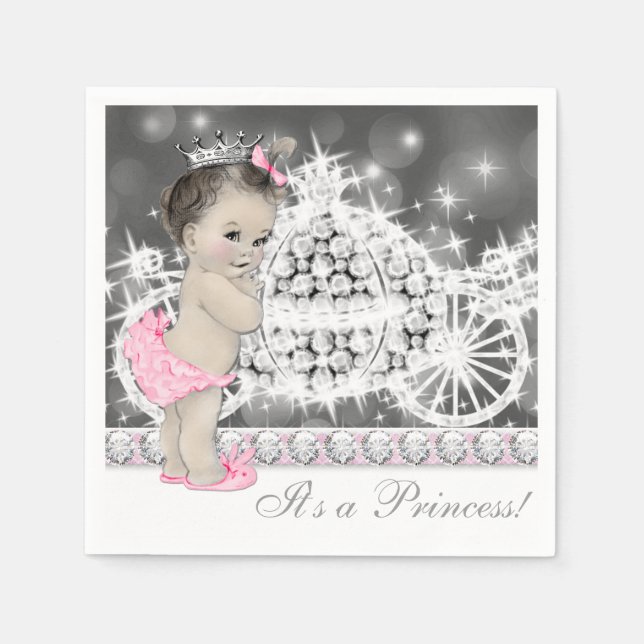 Guardanapo De Papel Chá de Bebê Princesa Rosa Elegante e Cinza (Frente)