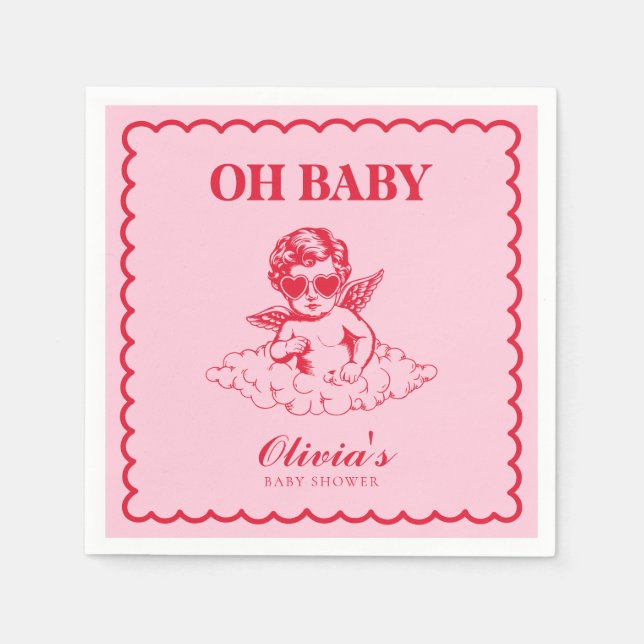Guardanapo De Papel Chá de Bebê Retrô Cereja e Rosa (Frente)