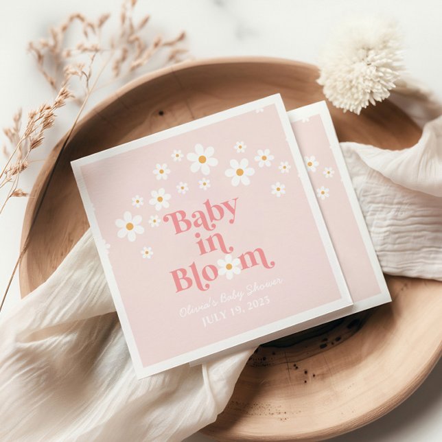 Guardanapo De Papel Chá de Bebê Retro Daisy Rosa Boho (Criador carregado)