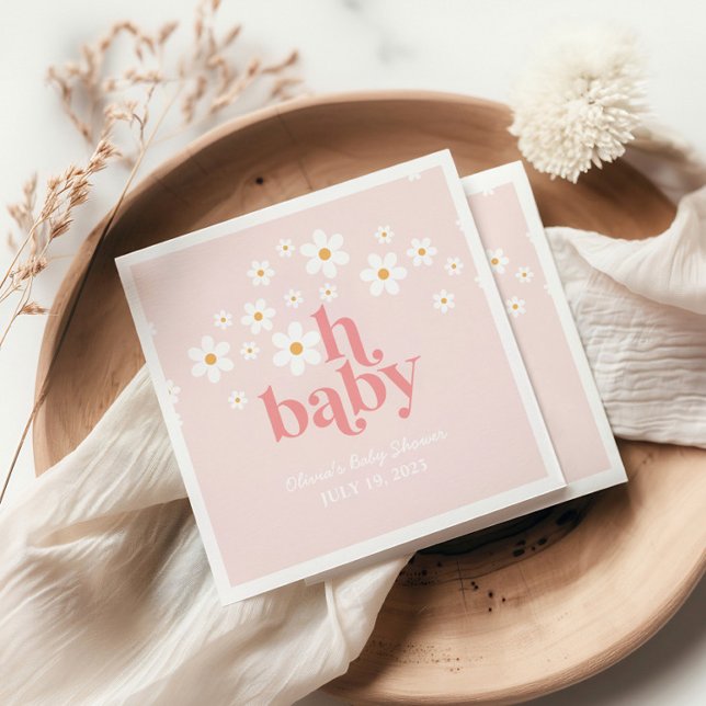 Guardanapo De Papel Chá de Bebê Retro Daisy Rosa Boho (Criador carregado)