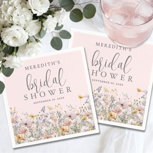 Guardanapo De Papel Chá de Bebê Rosa Flor Silvestre (Wildflower Blush Pink Bridal Shower Napkins )