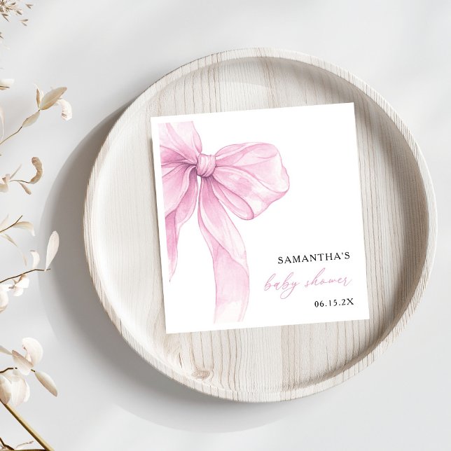 Guardanapo De Papel Chá de Bebê Rosa Moderno com Laço (Criador carregado)