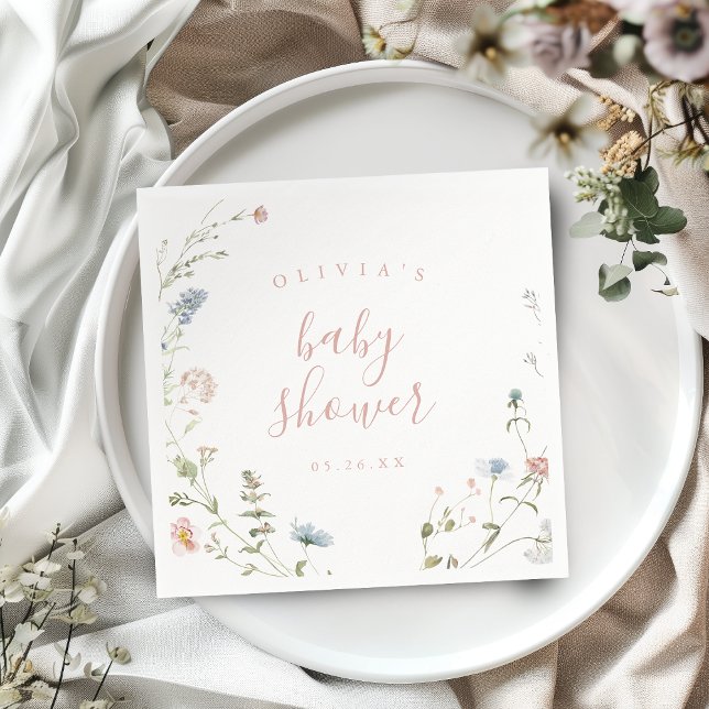Guardanapo De Papel Chá de Bebê Rústico Boho Rosa Elegante (Elegant Pink Wildflower Rustic Boho Baby Shower Napkins)