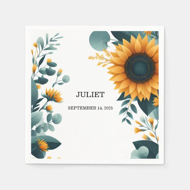 Guardanapo De Papel Chá de Bebê Rústico com Flores do Jardim e Girassó (Frente)